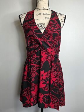 Hot Tempered Y2k Goth Grunge Fairy Black & Red Floral Halter Dress Sz L